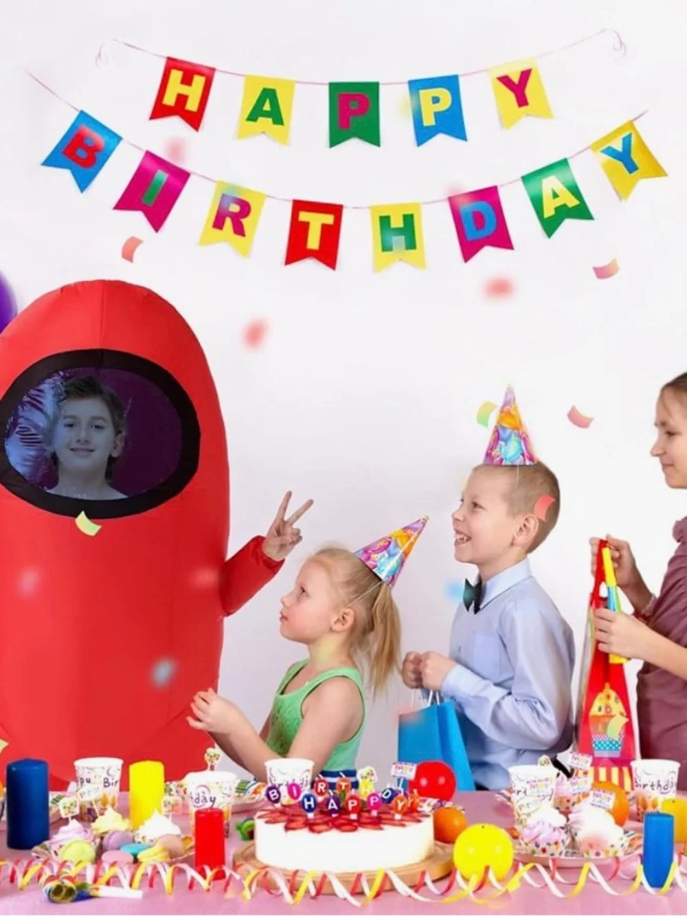 Among Us astronaut kids inflatable Red costume, on Funny Halloween Spacesuit